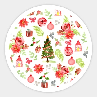 Watercolor Christmas Holiday Pattern Sticker